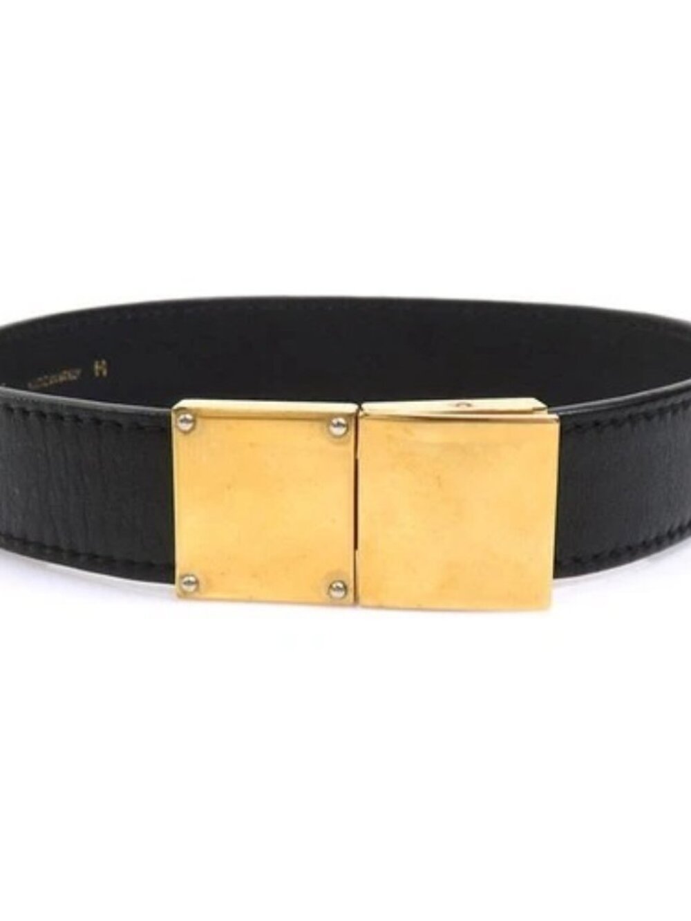 Auth CELINE Choker Necklace Black/Gold Leather/Metal - 56197g